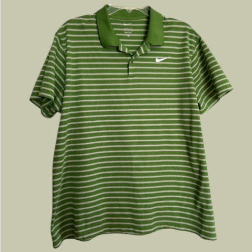 🔥NIKE! DRI-FIT STRIPED POLO! GORGEOUS GREEN! STRETCHY! SO COMFY! LIKE NEW!